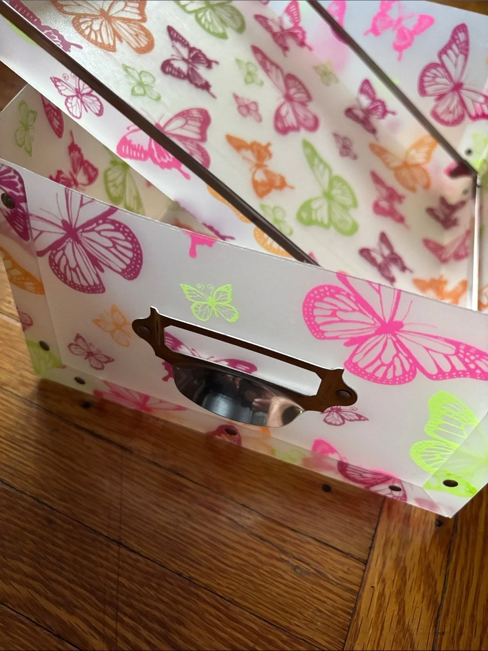 Butterfly Print Kids Storage Box - Pink, Green, Orange